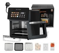 AboveMoon 10L Large Xl Pro Air Fryer Oven With Grill Combo For Kitchen Countertop Use,12 in 1 Smart Convection Ovens,AirFryer With Glass View Window,Nonstick Basket,Fryer Liners,Removable Door-Black