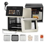 AboveMoon 10L Large Xl Pro Air Fryer Oven With Grill Combo For Kitchen Countertop Use,12 in 1 Smart Convection Ovens,AirFryer With Glass View Window,Basket,Fryer Liners,Removable Door-Beige White