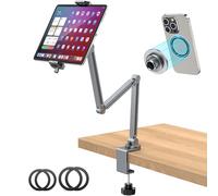 AboveTEK 2-in-1 iPad Stand for Desk, Aluminum iPad Holder Arm with Clamp & Magnetic Ring Head, 360° Adjustable Tablet Stand Holder, Bed Clamp Mount for 4.7"-13" iPads Air/Pro/Mini, Galaxy Tab & Phones