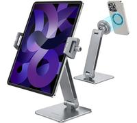AboveTEK 2-in-1 Phone & iPad Stand, Magnetic iPad Stand with Clamp, Aluminum Tablet Stand for Desk, 360° Rotation, Suction Base, Professional for Office, Fit for Phones & 9.7-13" Tablets, Gift for Him
