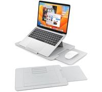 AboveTEK Adjustable Laptop Lap Desk, 3 Ergonomic Angles, PU Leather Non-Slip Surface, Heat Shield, Retractable Mouse Pad, Portable Laptop Lap pad for Bed, Sofa, Travel (Light Gray)