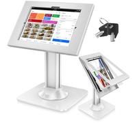 AboveTEK Anti-Theft iPad Kiosk Stand, POS iPad Security Stands, Aluminum Locking Tablet Stand with Heavy Duty Base, 360° Swivel & 75° Tilt, Retail Desk Mount for Business & Commercial Use (White)