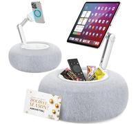 AboveTEK Kindle Pillow Stand, Magnetic iPad Stand for Bed with Snack Bowl, 360° Adjustable Soft Tablet Pillow Holder for Reading, Compatible with Kindle, Tablet, Phone, Ideal Cozy Gift for Women(Gray)