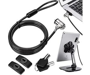 AboveTEK Laptop Lock, Tablet Lock Security Cable, 2 Keys Durable Steel Pad Locking Kit w/Adhesive Anchors, Anti Theft Hardware Protection for Phone Mobile Notebook Computer Monitor Laptop