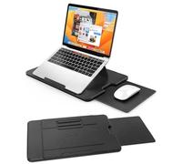 AboveTEK Portable Laptop Tray with Retractable Right Mouse Pad, 3 Ergonomic Angles, PU Leather Non-Slip Heat Shield Laptop Lap Desk Board for Bed, Sofa, Travel, Fits up to 15.6 inch Notebook