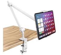 AboveTEK Premium Tablet Stand Holder, Aluminum Adjustable iPad Arm Clamp Mount for Desk & Bed with 360° Rotation, Overhead Compatible with 4.7"-13.5" iPad Pro/Air/Mini, iPhone, Galaxy Tab - White