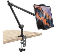 AboveTEK Premium Tablet Stand Holder, Aluminum Adjustable iPad Arm Clamp Mount for Desk & Bed with 360° Rotation, Overhead Compatible with 4.7"-13.5" iPad Pro/Air/Mini, iPhone, Galaxy Tab - Black