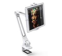 AboveTEK Sturdy Tablet Holder, Aluminum Long Arm Tablet Mount, 360° Swivel Tablet Stand & Phone Holder with Bracket Cradle Clamps 4-11" Devices for Kitchen Bedside Office Desk Showcase Display