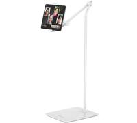 AboveTEK Tablet Floor Stand, Stylish Adjustable iPad Floor Stand, Aluminum 360° Rotation Tablet & Phone Holder for Sofa Bed, Compatible w/ 4.7"-13.5" Device (White)