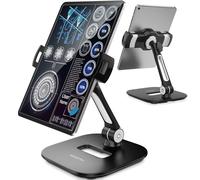 AboveTEK Tablet Stand Holder, Stylish Aluminum iPad Stands, Foldable 360° Swivel iPad iPhone Table Stand Holder fits 4-11" Tablets/Smartphones for Kitchen Bedside Office POS Showroom Reception - Black