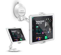 AboveTEK Tablet Stand with Suction Cup, Adjustable Tablet Holder Mount for Desk, Car Windscreen, Mirror or Glass - Fits 4”-11” Tablets & Phones, iPad Mount for Home, Office (White)