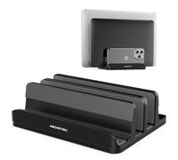AboveTEK Vertical Laptop Stand 3 Slots for Computer, Tablet, Phone - Fits All Laptop Models (up to 17.3") - Heavy Duty Polished Aluminum Desktop Holder - Anti Slide Silicone Grips - Black