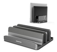 AboveTEK Vertical Laptop Stand 3 Slots for Computer, Tablet, Phone - Fits All Laptop Models (up to 17.3") - Heavy Duty Polished Aluminum Desktop Holder - Anti Slide Silicone Grips - Gray