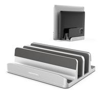 AboveTEK Vertical Laptop Stand 3 Slots for Computer, Tablet, Phone - Fits All Laptop Models (up to 17.3") - Heavy Duty Polished Aluminum Desktop Holder - Anti Slide Silicone Grips - Silver