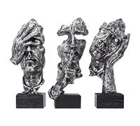 aboxoo 3 Pcs Thinker Statue, Silence is Gold Abstract Art Figurine, No Hear No See No Speak Modern Home Resin Sculptures Decorative Objects Modern Decor for Creative Room Home, Office Study (Sliver)