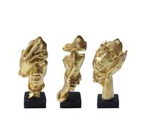 aboxoo 3 Pcs Thinker Statue, Silence is Gold Abstract Art Figurine, No Hear No See No Speak Modern Home Resin Sculptures Decorative Objects Modern Decor for Creative Room Home, Office Study (Gold)