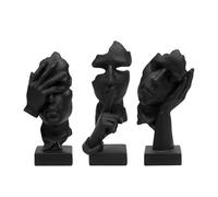 aboxoo 3 Pcs Thinker Statue, Silence is Gold Abstract Art Figurine, No Hear No See No Speak Modern Home Resin Sculptures Decorative Objects Modern Decor for Creative Room Home, Office Study (Black)