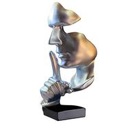 aboxoo Abstract Statues Silence is Gold Decorative Objects Modern and Simple Resin Figurine Desk Decoration for Office Home Piano Decoration (Silver)