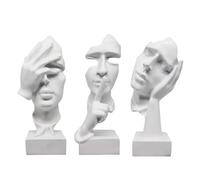 aboxoo Large Size 3 Pcs Thinker Statue, Silence is Gold Abstract Art Figurine, No Hear No See No Speak Modern Resin Sculptures Decor for Living Room Home, Office, Study (White)