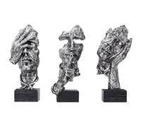 aboxoo Large Size 3 Pcs Thinker Statue, Silence is Gold, See No Evil Hear No Evil Speak No Evil Statues, Modern Resin Sculptures Decor for Living Room, Home, Office Study (Silver)