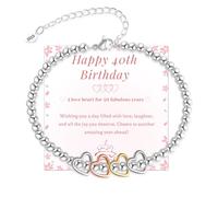 ABPBA 20th 30th 40th 50th 60th 70th Birthday Gifts for Women, Sterling Silver Bead Bracelet with Heart Charm Adjustable Silver Bracelet for Women Birthday Gifts with Cards for Mum Grandma Sister