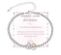 ABPBA 20th 30th 40th 50th 60th 70th Birthday Gifts for Women, Sterling Silver Bead Bracelet with Heart Charm Adjustable Silver Bracelet for Women Birthday Gifts with Cards for Mum Grandma Sister