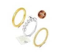 ABPBA 3Pcs Gold Stacking Rings with Fidget Spinner Ring Non Tarnish, Fidget Rings for Anxiety Women Stress Relief Gold & Silver Ring Set Jewellery Gift