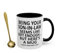ABPWO Personalized Gifts for Women - Being Your Son in Law Seems Like Gift Enough Mug - Funny Mothers Day Gifts - 11 Ounce Mom Coffee Cup with Spoon(Black)