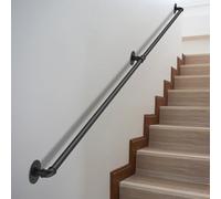 ABQ 2.4M Stair Handrail 440LBS Wall Mount Rustproof Black | 8ft standard handrail, 200kg load, rust-resistant steel, DIY wall mount for indoor/outdoor steps, bathrooms, hallways.