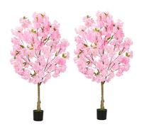 ABQ 2 Pack Artificial Cherry Blossom Tree, Fake Plants Indoor Decor, Faux Pink Sakura Flowers for Living Room Home House Entryway Bedroom Office Inside Decorations, 120cm