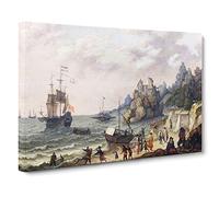 Abraham Adam Willaerts Ships at Harbour Canvas Print | Gallery Wrapped 30mm Frame Wall Art | 20x14 inches | Ready to Hang | Modern Seascape Picture | Living Room Bedroom Lounge Office