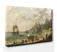 Abraham Adam Willaerts Ships at Harbour Canvas Print | Gallery Wrapped 30mm Frame Wall Art | 30x20 inches | Ready to Hang | Modern Seascape Picture | Living Room Bedroom Lounge Office