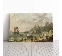 Abraham Adam Willaerts Ships at Harbour Canvas Print | Gallery Wrapped 30mm Frame Wall Art | 30x20 inches | Ready to Hang | Modern Seascape Picture | Living Room Bedroom Lounge Office