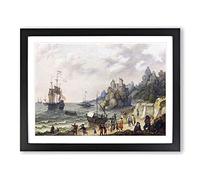 Abraham Adam Willaerts Ships at Harbour Classic Painting Framed Print | A3 Black Framed Wall Art | Ready to Hang | Classic Historical Picture | Living Room Bedroom Lounge Office