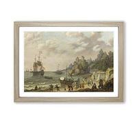 Abraham Adam Willaerts Ships at Harbour Framed Print | A2 Oak Framed Wall Art | Ready to Hang | Modern Nature Picture | Living Room Bedroom Lounge Office