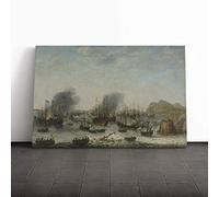 Abraham Adam Willaerts Ships Canvas Print | Gallery Wrapped 30mm Frame Wall Art | 20x14 inches | Ready to Hang | Modern Beach Picture | Living Room Bedroom Lounge Office