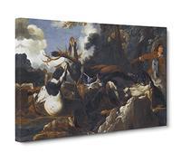 Abraham Hondius A Stag Hunt Canvas Print | Gallery Wrapped 30mm Frame Wall Art | 20x14 inches | Ready to Hang | Modern Animals Picture | Living Room Bedroom Lounge Office