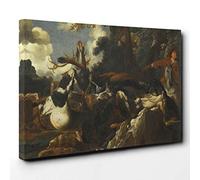 Abraham Hondius A Stag Hunt Canvas Print | Gallery Wrapped 30mm Frame Wall Art | 30x20 inches | Ready to Hang | Modern Animals Picture | Living Room Bedroom Lounge Office
