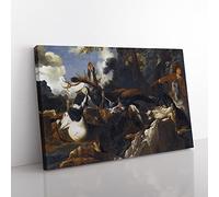 Abraham Hondius A Stag Hunt Classic Painting Canvas Wall Art Print Ready to Hang, Framed Picture for Living Room Bedroom Home Office Décor, 76x50 cm (30x20 Inch)