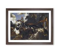 Abraham Hondius A Stag Hunt Classic Painting Framed Print | A3 Walnut Framed Wall Art | Ready to Hang | Classic Animal Picture | Living Room Bedroom Lounge Office