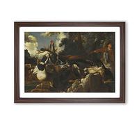 Abraham Hondius A Stag Hunt Framed Print | A2 Walnut Framed Wall Art | Ready to Hang | Modern Animal Picture | Living Room Bedroom Lounge Office