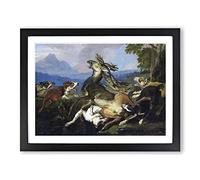 Abraham Hondius The Deer Hunt Classic Painting Framed Print | A2 Black Framed Wall Art | Ready to Hang | Classic Animal Picture | Living Room Bedroom Lounge Office