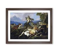 Abraham Hondius The Deer Hunt Classic Painting Framed Print | A4 Walnut Framed Wall Art | Ready to Hang | Classic Animal Picture | Living Room Bedroom Lounge Office