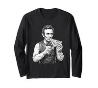 Abraham Lincoln Eating Pizza Funny History Meme Long Sleeve T-Shirt