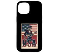 Abraham Lincoln Guitarist USA Flag Vintage Rocker Case for iPhone 15