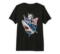 Abraham Lincoln Riding A Shark 4th of July Patriotic Graphic Premium T-Shirt