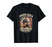 Abraham Lincoln Rock and Roll President US Flag Value Graphic T-Shirt, Men, Black, S
