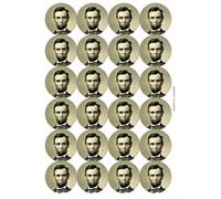 Abraham Lincoln USA Civil War Circular Matt Paper Stickers A4 Sheet of 24 (Each Sticker is 45mm Diameter)