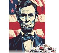 Abraham Lincoln USA Flag Wooden Jigsaw Puzzles for Adults 1000 Piece Rectangular Puzzle for Adults Game 1000pcs (75x50cm)
