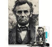 Abraham Lincoln with Cat Historic Portrait 1000 Piece Jigsaw Puzzles for Teenagers Jigsaw Skill Play Firm Edge Home Fun Santa Gift (38x26cm)